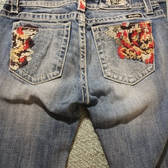 Miss Me Blue Jeans with Red and Gold Embroidery - Picture 4 of 8
